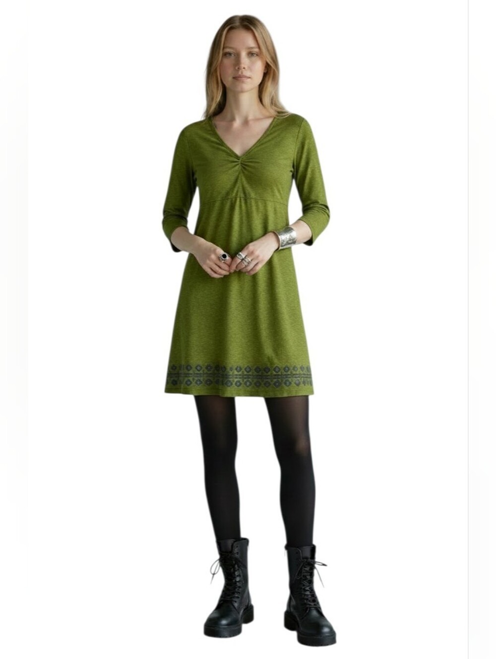 Horny Toad Gorpcore Indie Grunge Olive Green V-Neck Knit Dress SZ L